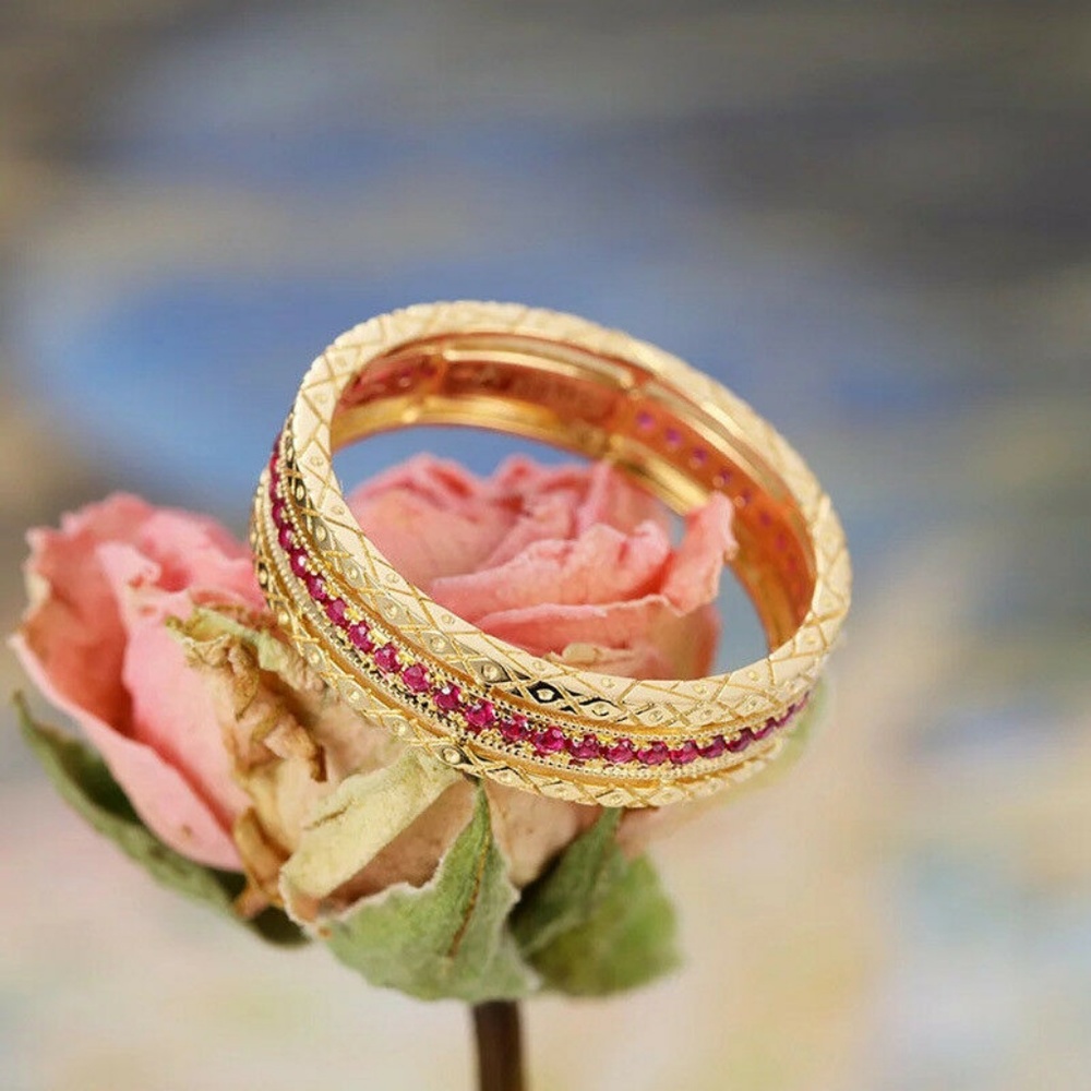 Gold Plated Gorgeous Round Cut Ruby Wedding Ring - Picture 2 of 5